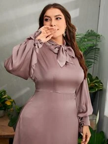 SHEIN Clasi Đầm Plus Size Thắt nút màu trơn Thanh lịch - Bụi hồng - Xem 3