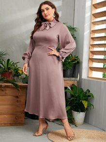 SHEIN Clasi Đầm Plus Size Thắt nút màu trơn Thanh lịch - Bụi hồng - Xem 5