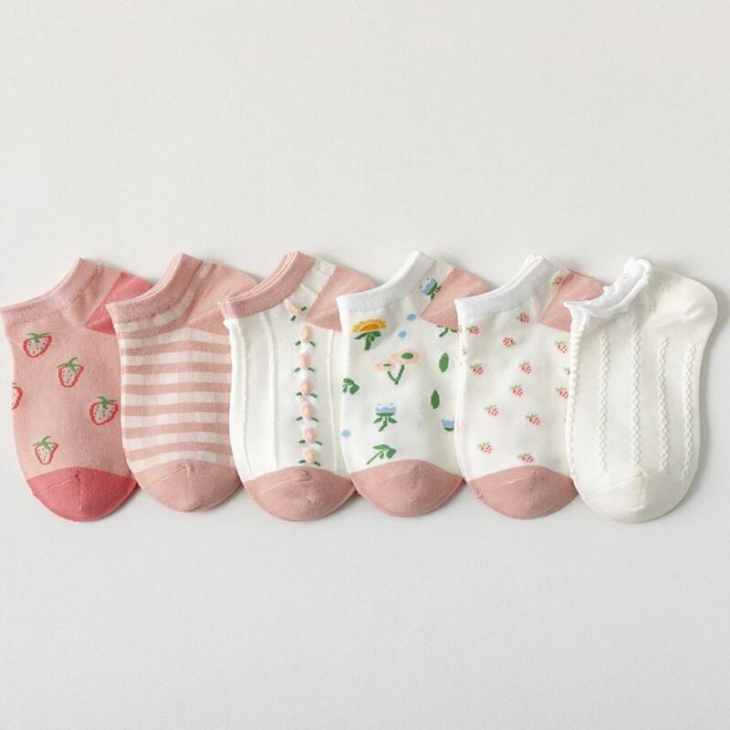 

6pairs Strawberry Pattern Ankle Socks, Multicolor