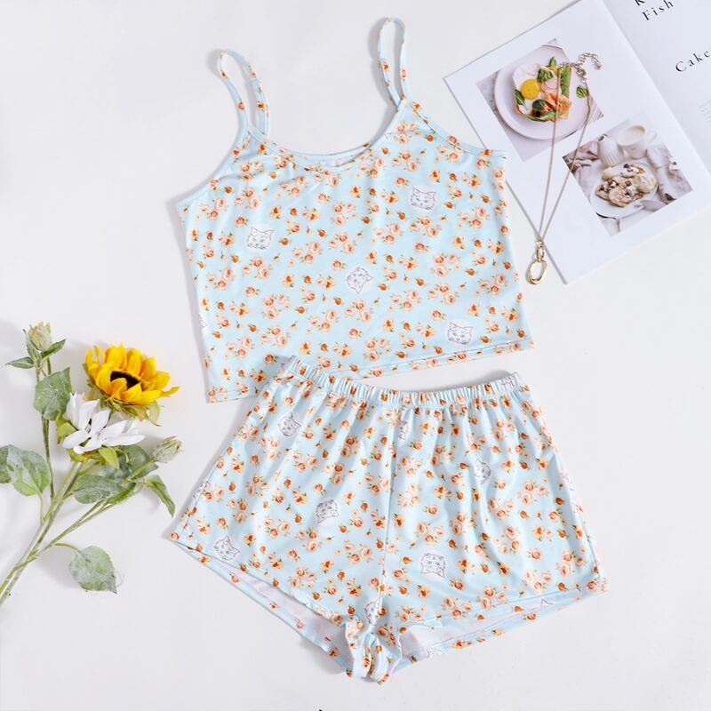 

Ditsy Floral & Cat Print Pajama Set, Multicolor