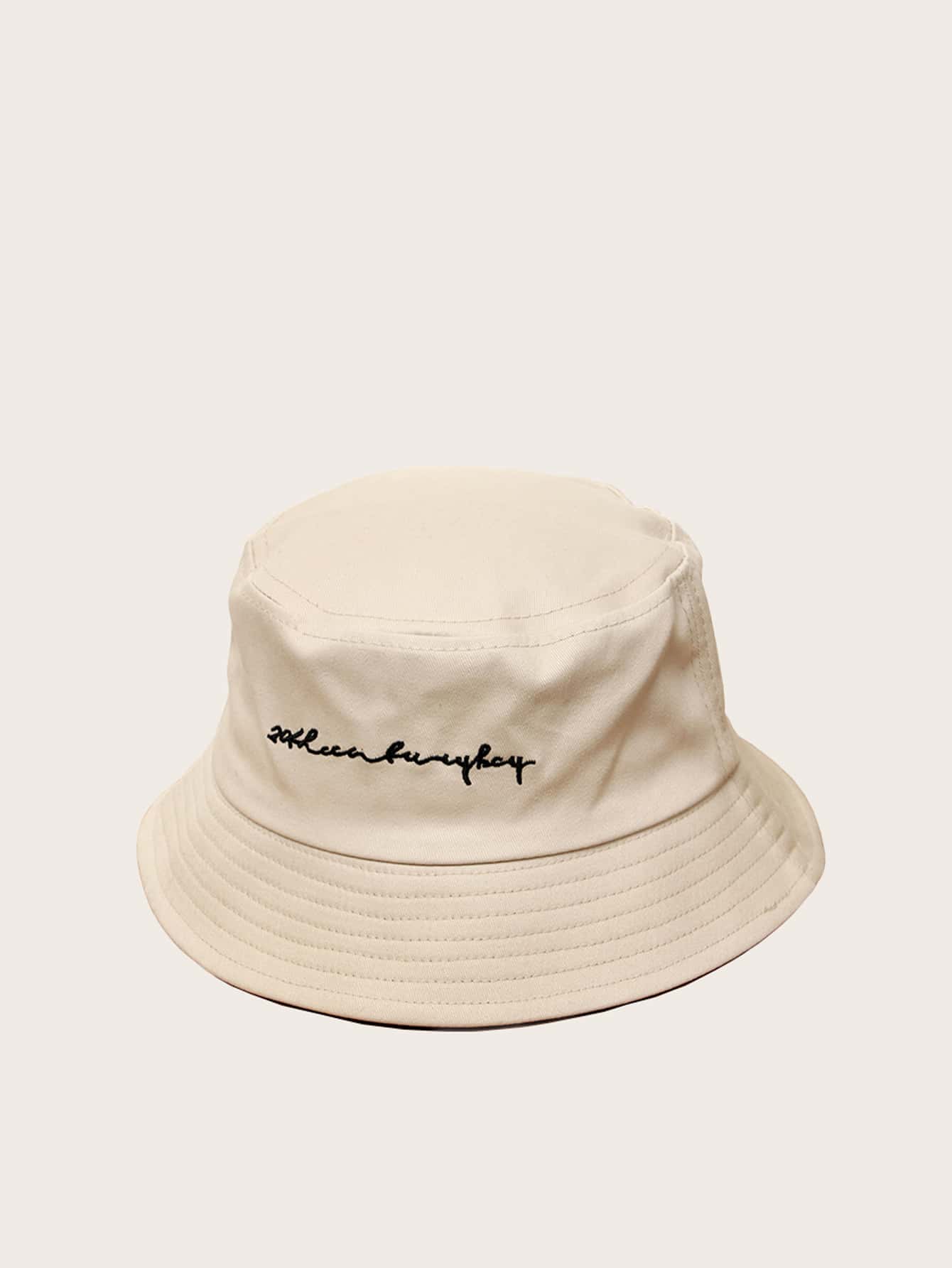 Letter Embroidered Bucket Hat - Apricot - View 1