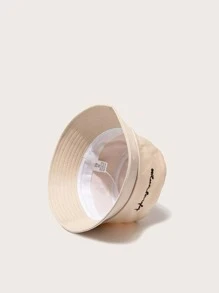 Letter Embroidered Bucket Hat - Apricot - View 3