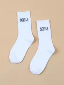 Calcetines De Tripulación Gráficos De Letras Para Hombres - Blanco - Ver 1