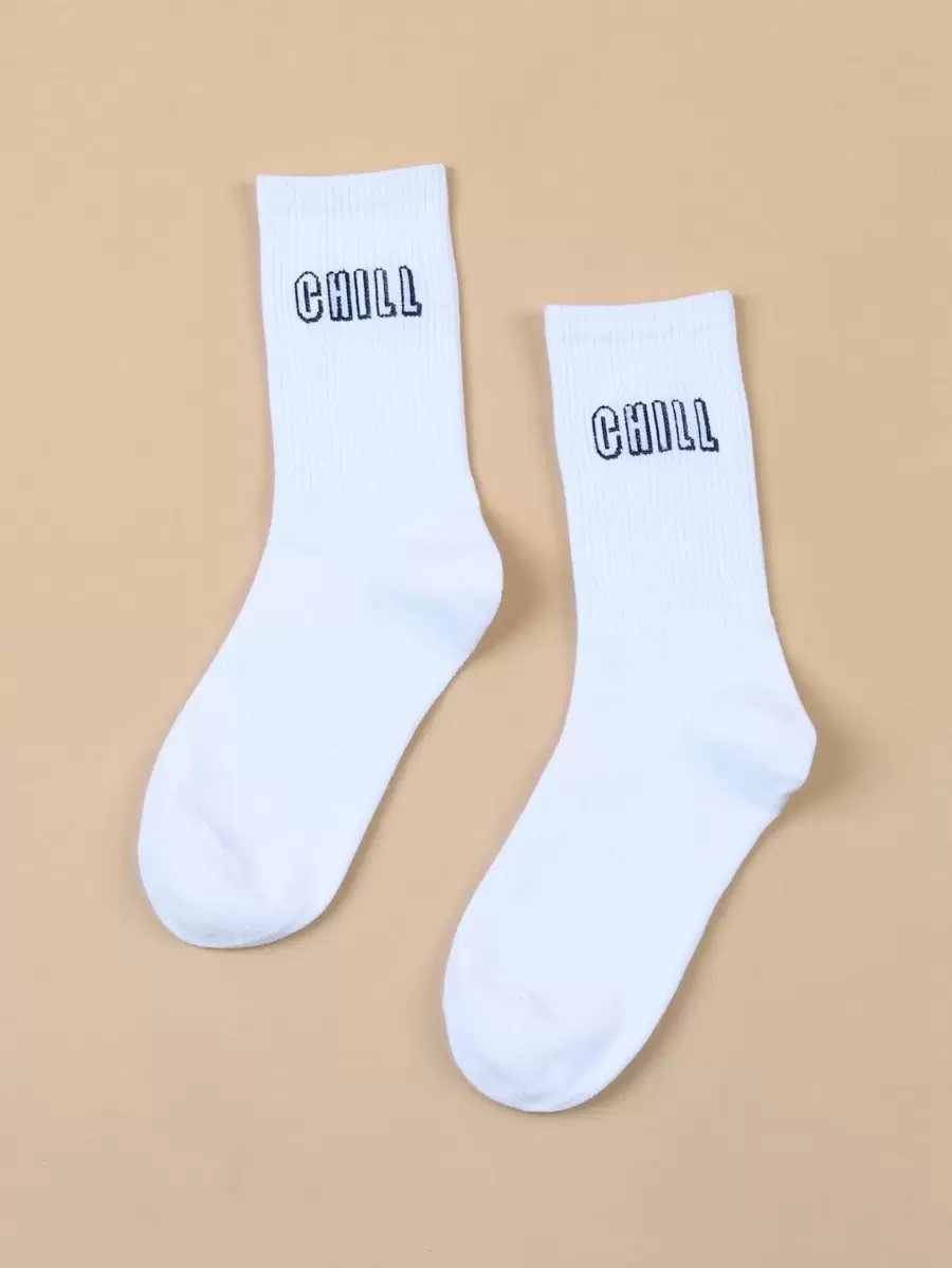 Calcetines De Tripulación Gráficos De Letras Para Hombres - Blanco - Ver 1