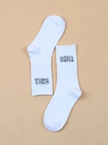 Calcetines De Tripulación Gráficos De Letras Para Hombres - Blanco - Ver 2