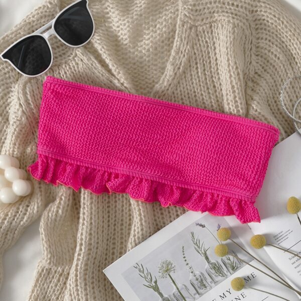 

Textured Ruffle Bandeau Bikini Top, Pink