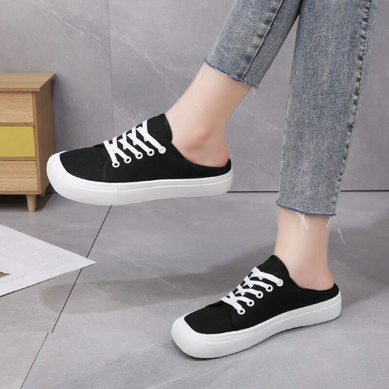 

Solid Lace-up Canvas Sneakers, Black
