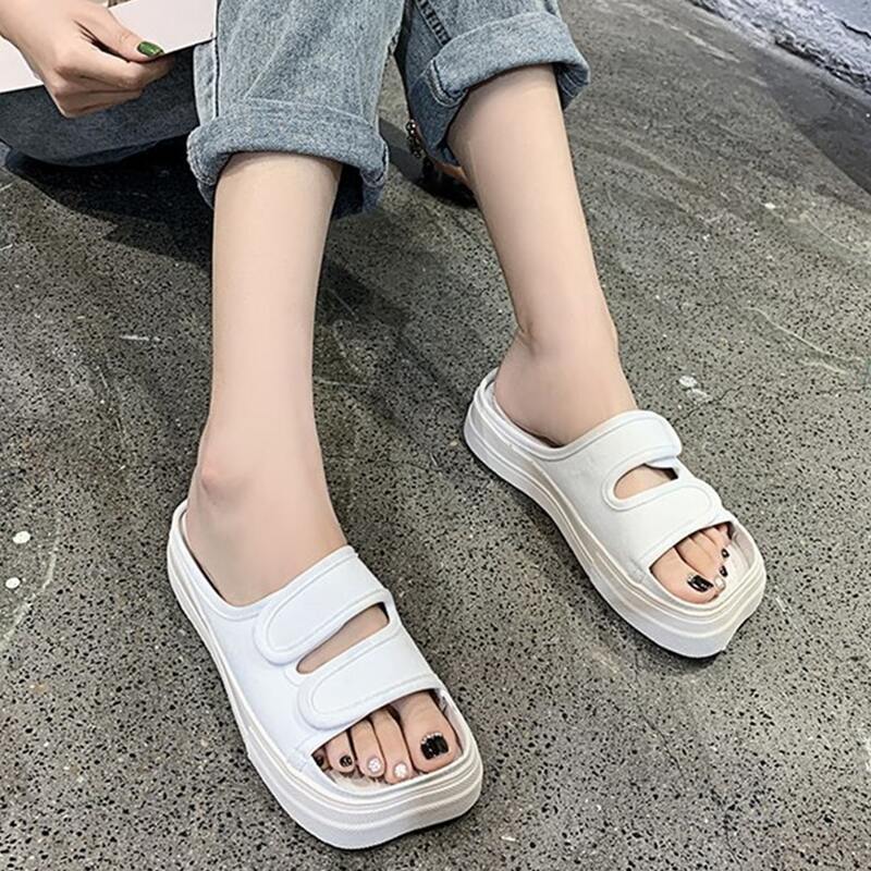 

Solid Velcro Strap Slide Sandals, White