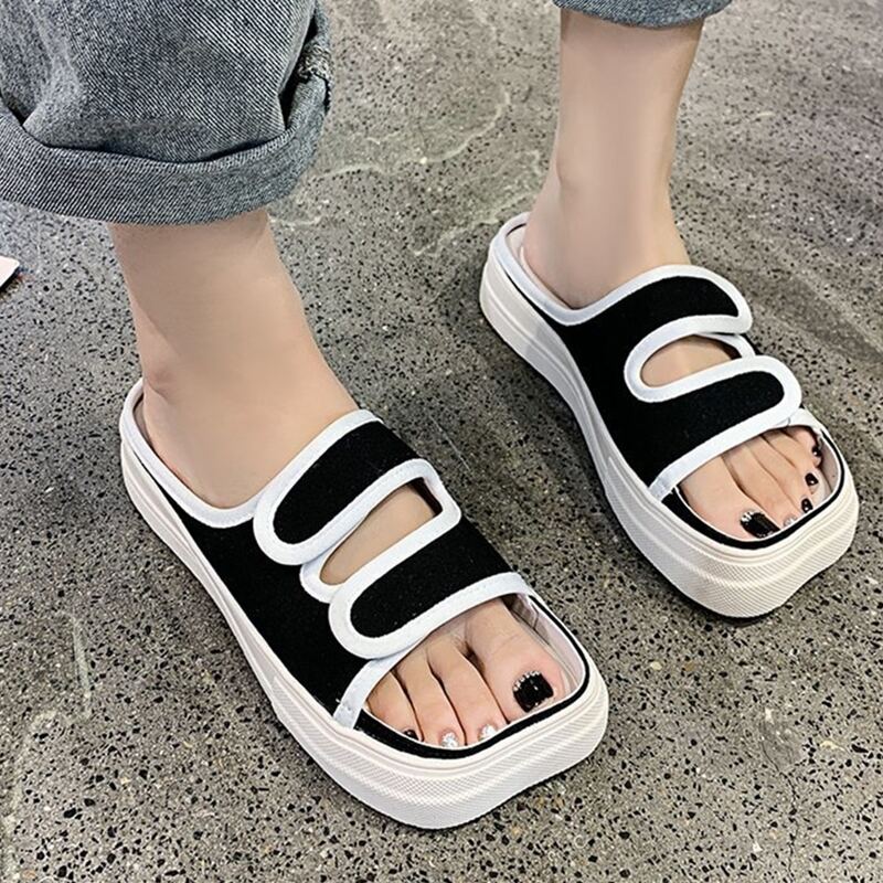 

Velcro Strap Slide Sandals, Black