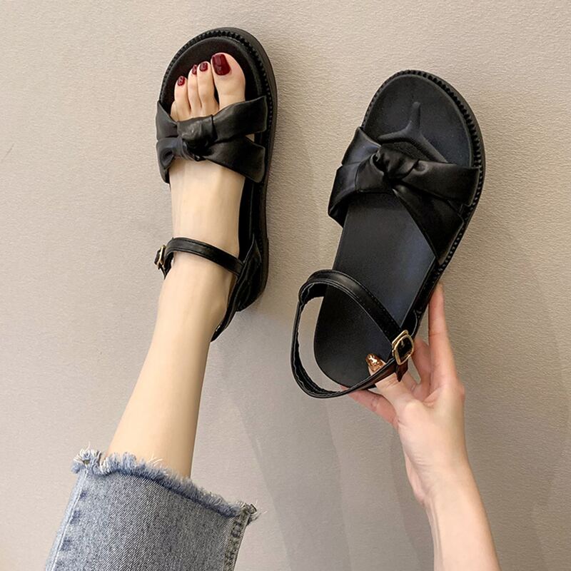 

Knot Ankle Strap Sandals, Black