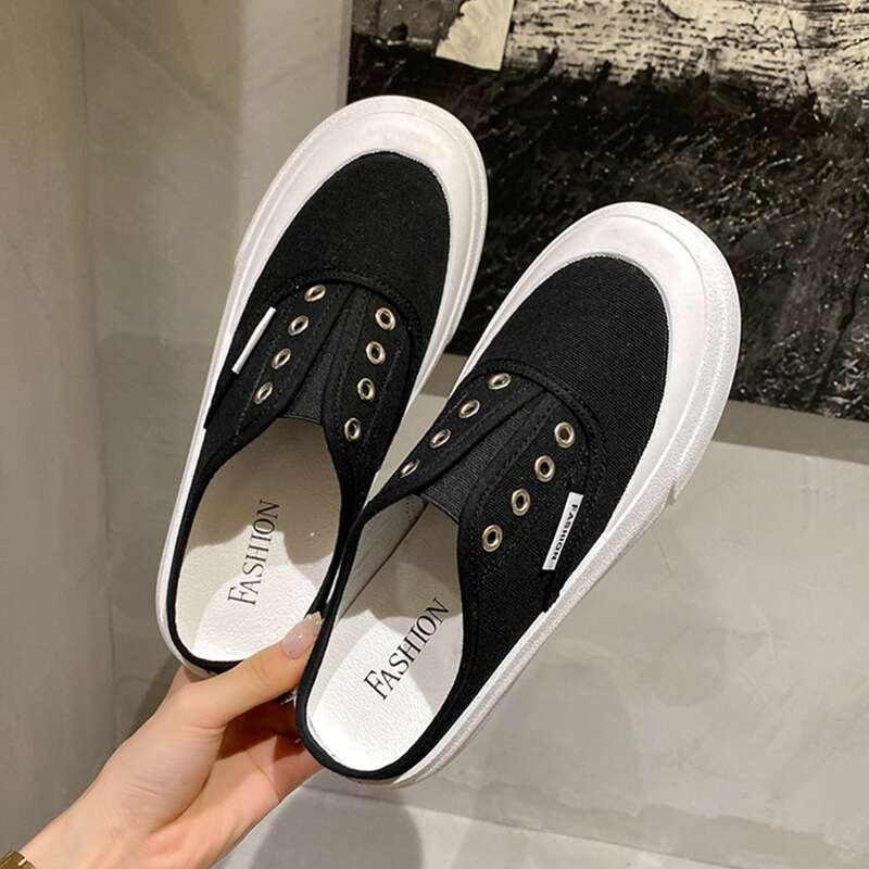 

Solid Slip On Canvas Sneaker Mules, Black