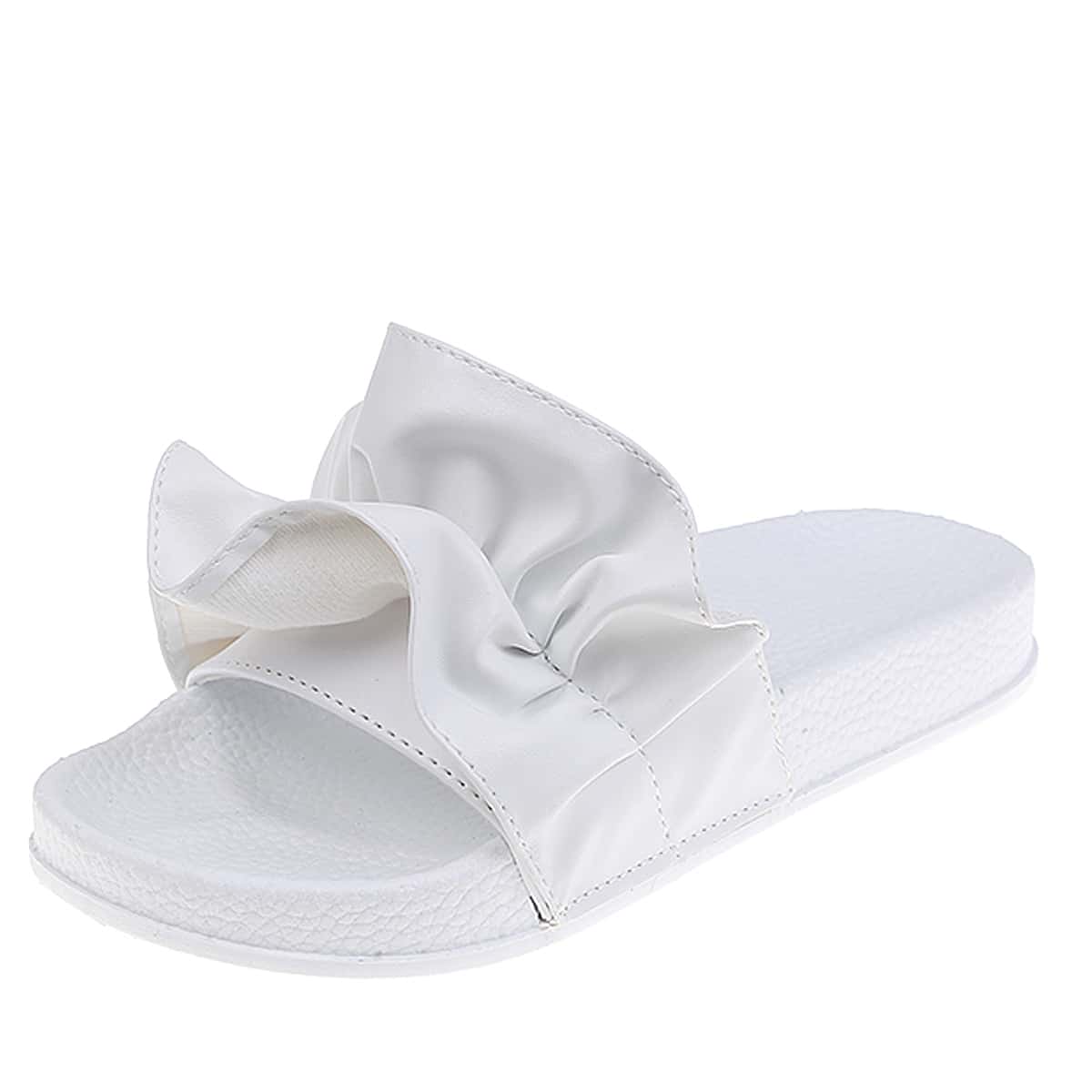 

Solid Ruffle Slide Sandals, White