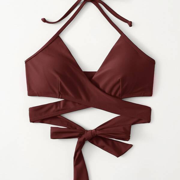 

Wrap Halter Bikini Top, Rust brown