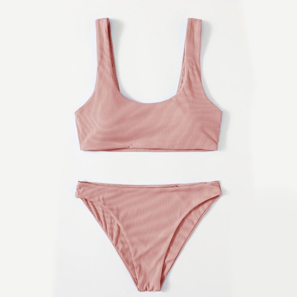 

Rib Scoop Neck Bikini Swimsuit, Dusty pink