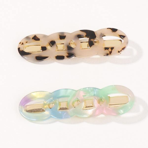 

2pcs Chain Decor Hair Clip, Multicolor