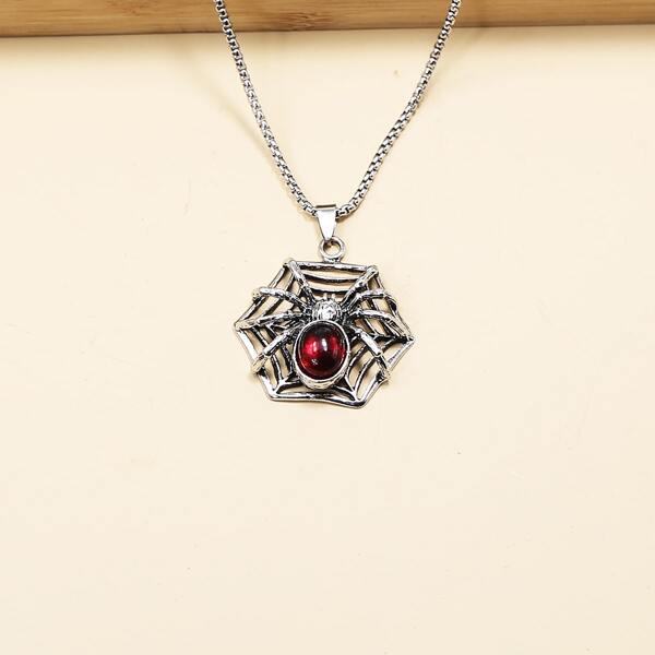 

Men Spider Charm Necklace, Silver
