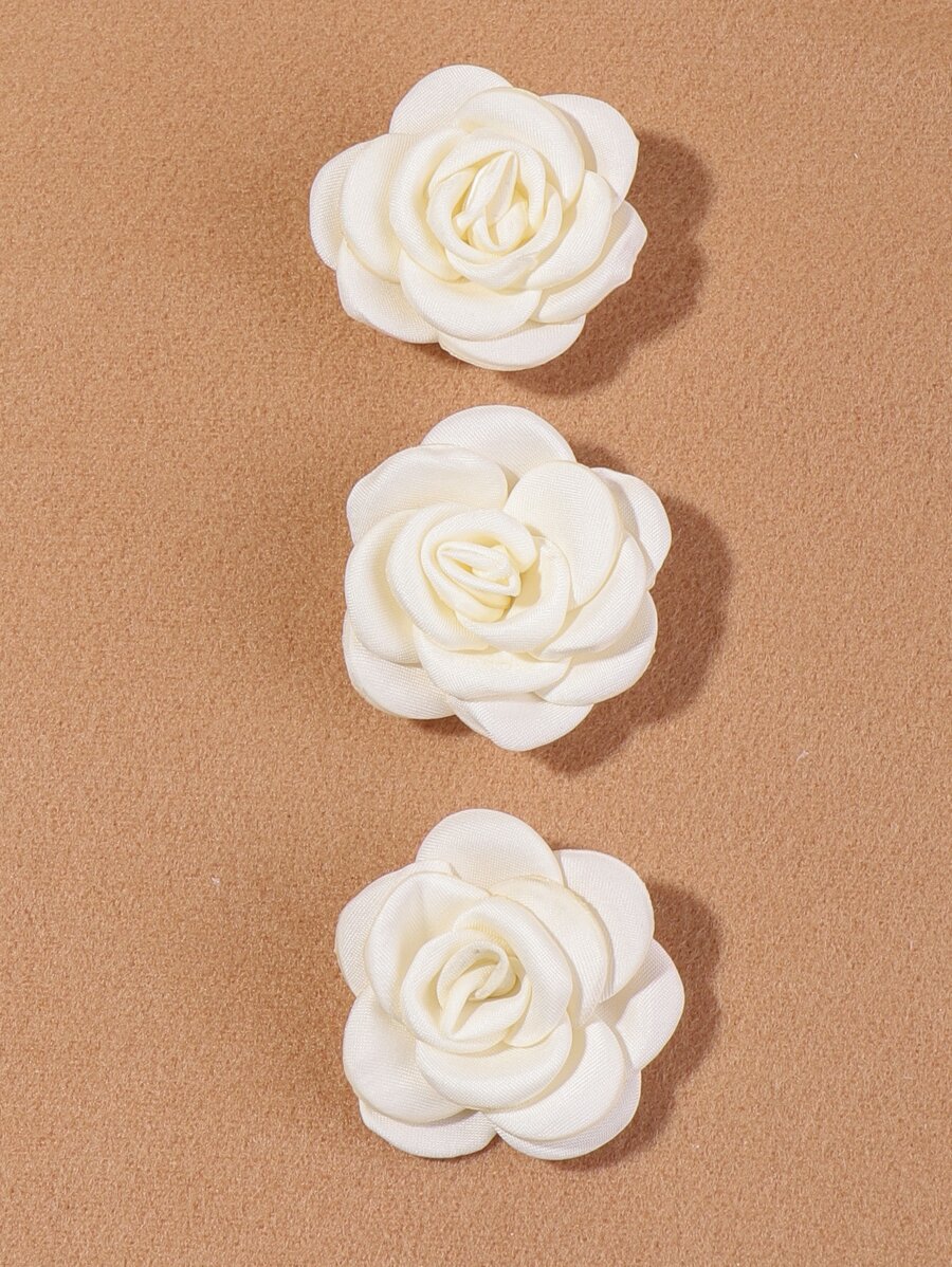 3入組花朵裝飾髮夾 - 白色 - 查看 1