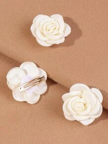 3入組花朵裝飾髮夾 - 白色 - 查看 2