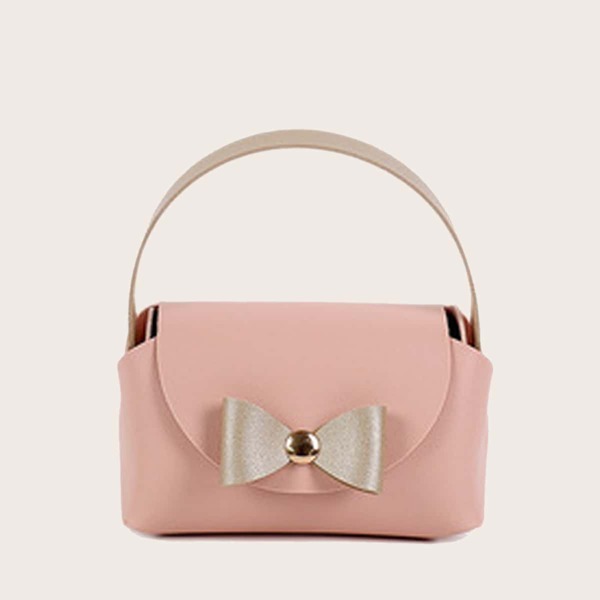 

Girls Bow Decor Flap Satchel Bag, Baby pink