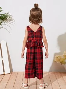 SHEIN Jumpsuit bé gái Dây kéo Sọc ca rô Boho - Nhiều màu - Xem 2