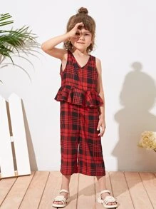 SHEIN Jumpsuit bé gái Dây kéo Sọc ca rô Boho - Nhiều màu - Xem 5