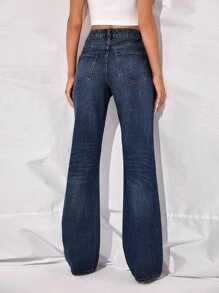 Jeans de pierna recta de cintura alta - Azul lavado oscuro - Ver 3