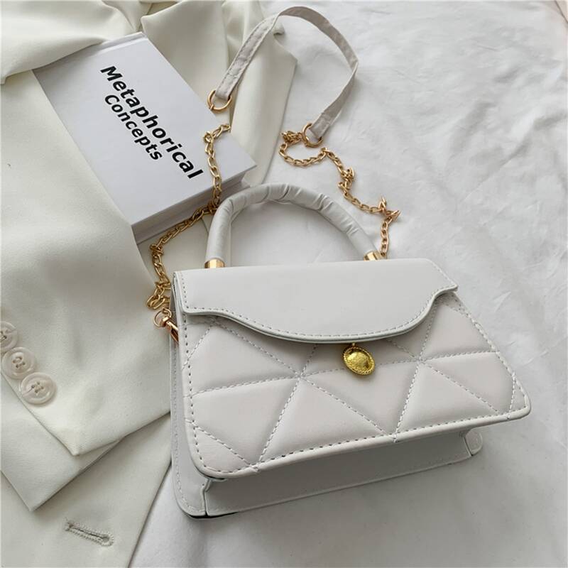 

Quilted Chain Satchel Bag, White