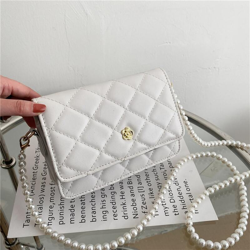 

Faux Pearl Strap Quilted Crossbody Bag, White