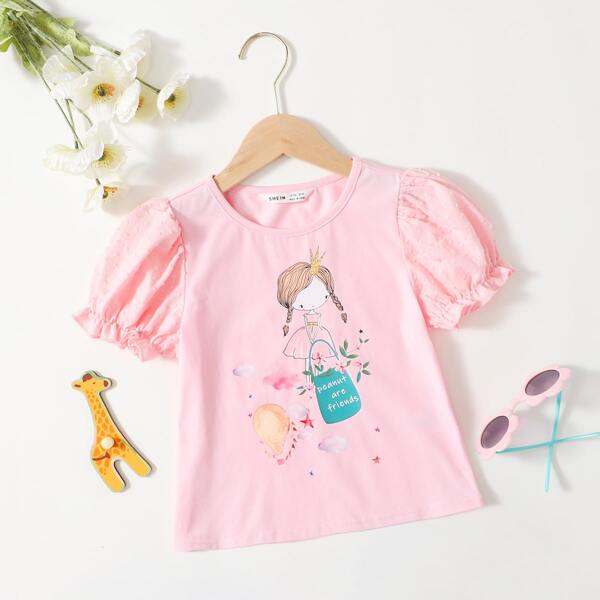 

Toddler Girls Cartoon Graphic Flounce Sleeve Top, Baby pink