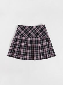 SHEIN EZwear Tartan Pleated Hem Skirt