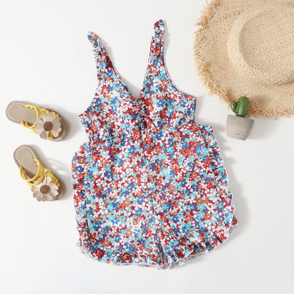 

Toddler Girls Ditsy Floral Ruffle Trim Romper, Multicolor
