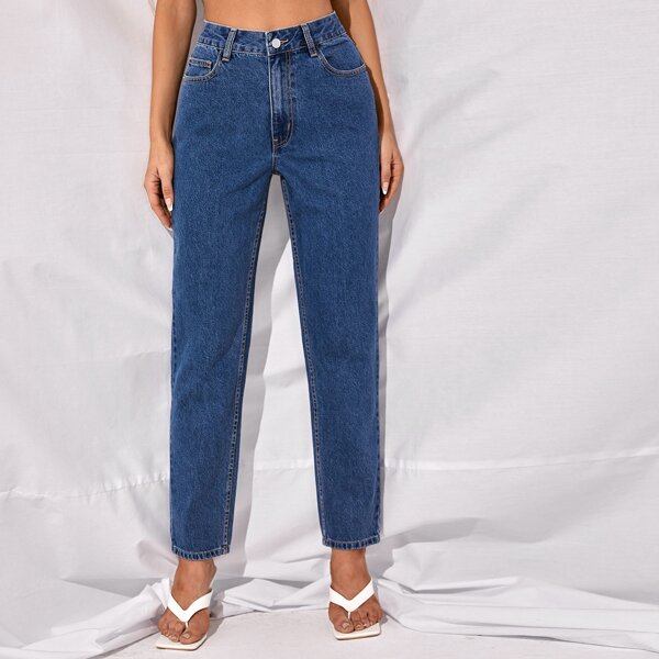 

High Waist Mom Jeans, Medium wash