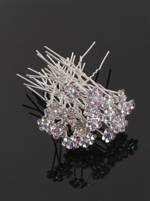 20 piezas de pasadores de pelo con decoración de rhinestones brillantes, peines reales para el cabello, peines laterales, artículos escolares - Plateado - Ver 2