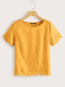 SHEIN LUNE Áo sơ mi Sò điệp màu trơn Giải trí - Màu Mù tạt vàng - Xem 2