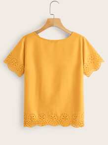 SHEIN LUNE Áo sơ mi Sò điệp màu trơn Giải trí - Màu Mù tạt vàng - Xem 3