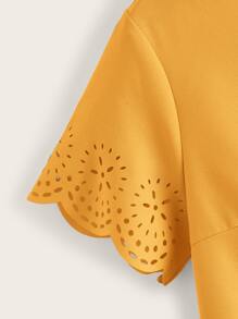 SHEIN LUNE Áo sơ mi Sò điệp màu trơn Giải trí - Màu Mù tạt vàng - Xem 4