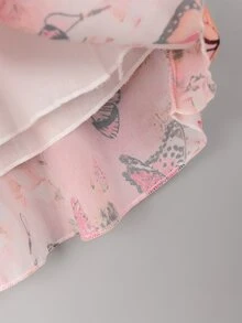 Vestido De Tirantes Con Hombros Descubiertos Y Volantes Con Estampado De Mariposas Para Niñas Pequeñas - Rosa - Ver 4