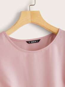 SHEIN LUNE Solid Laser Cut Scalloped Top - Dusty Pink - View 3