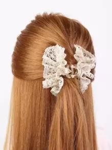Lace Decor Hair Claw - White - View 1