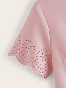 SHEIN LUNE Solid Laser Cut Scalloped Top - Dusty Pink - View 4