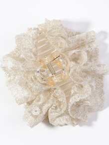 Lace Decor Hair Claw - White - View 3