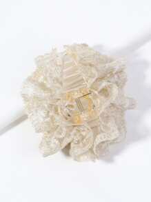 Lace Decor Hair Claw - White - View 4