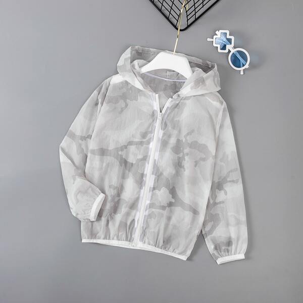 

Boys Camo Hooded Jacket, Light grey