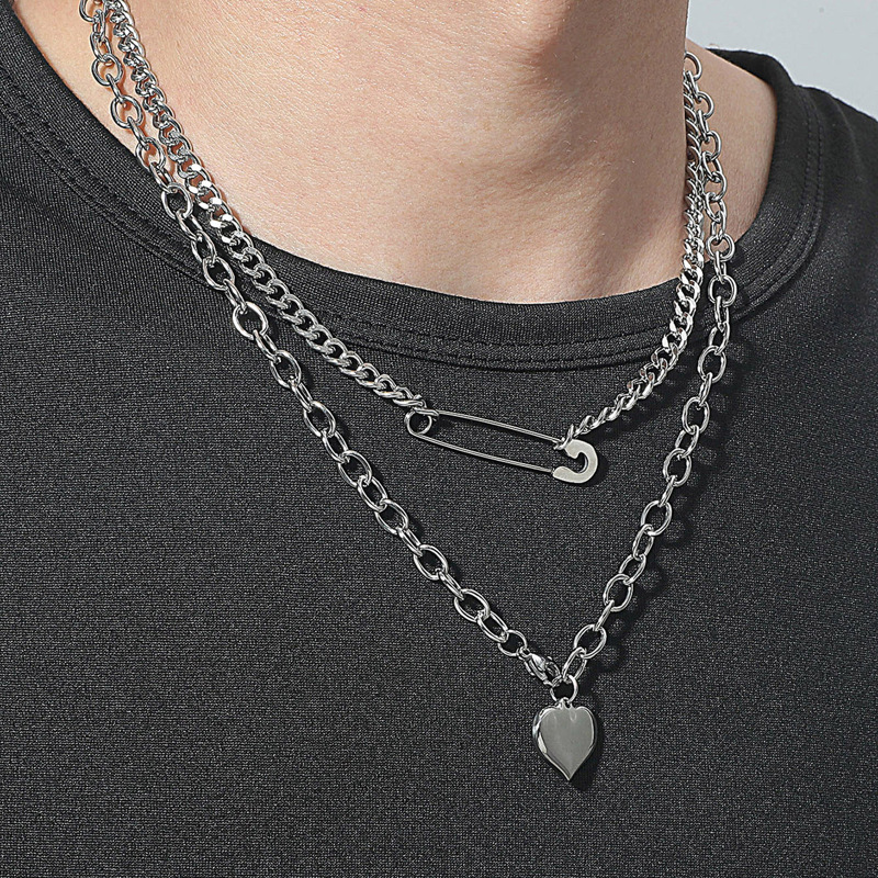 

2pcs Guys Heart Charm Necklace, Silver
