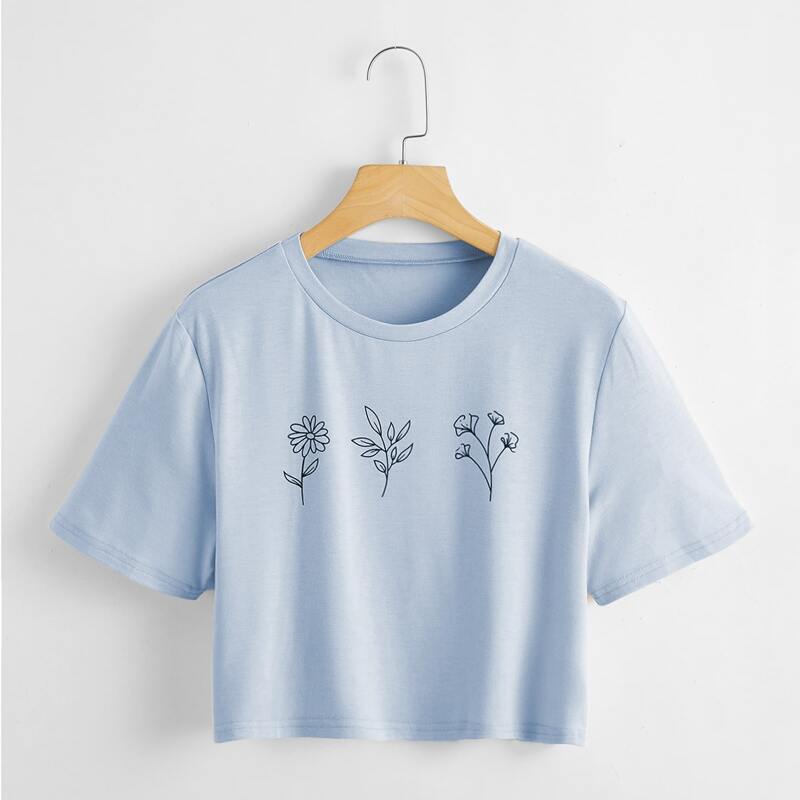 

Floral Graphic Crop Tee, Baby blue