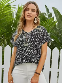 EMERY ROSE Top de manga murciélago floral - Blanco y Negro - Ver 1