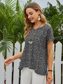 EMERY ROSE Top de manga murciélago floral - Blanco y Negro - Ver 4