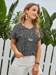 EMERY ROSE Top de manga murciélago floral - Blanco y Negro - Ver 5