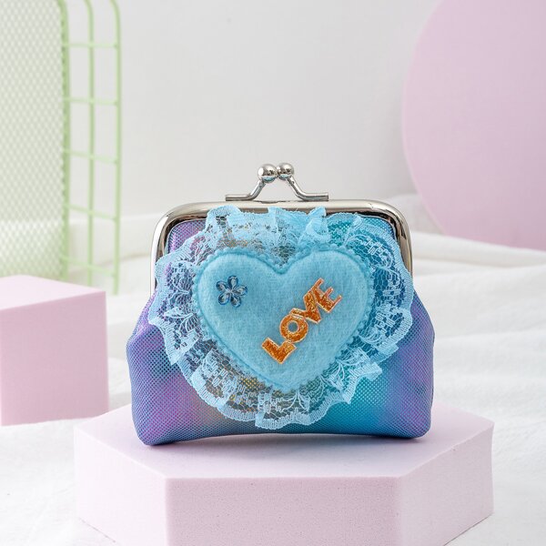 

Girls Heart Appliques Kiss Lock Purse, Blue