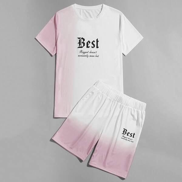 

Men Slogan And Ombre Print Tee With Shorts, White
